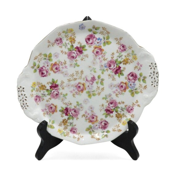 Vintage ROYAL STAFFORD Plate with Handles and Pink Roses 8 Inches - Picture 13 of 13